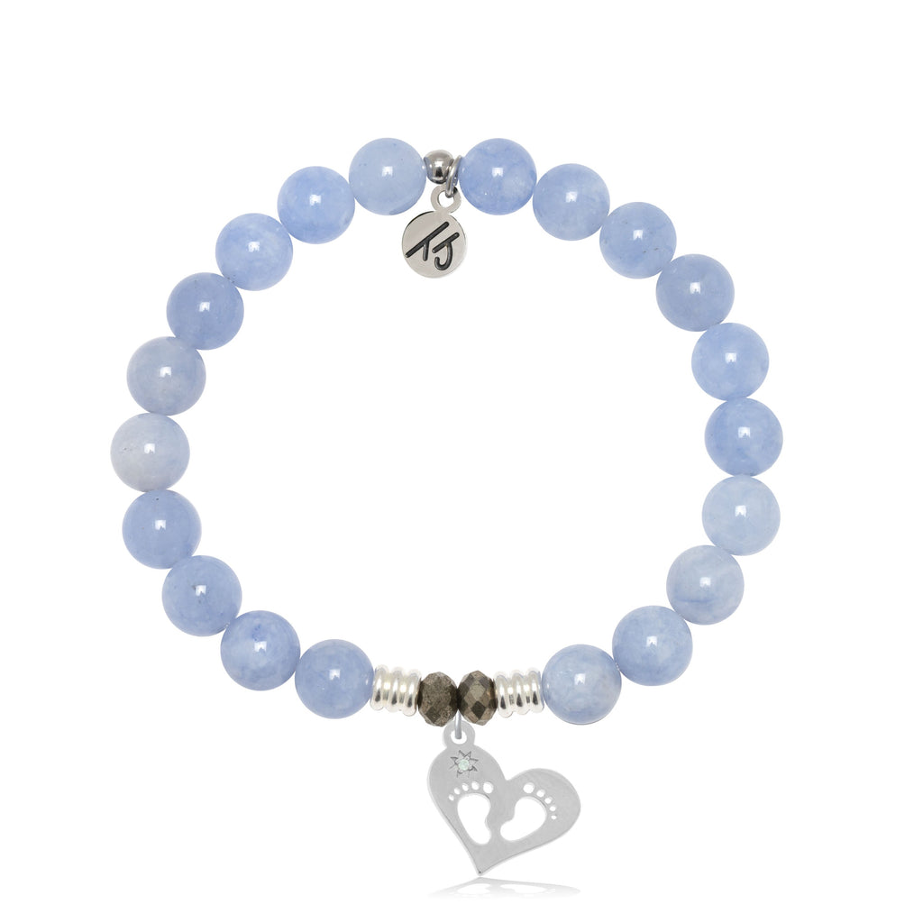 Sky Blue Jade Stone Bracelet with Baby Feet Sterling Silver Charm