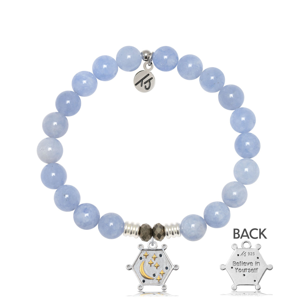 Sky Blue Jade Stone Bracelet with Believe in Yourself Sterling Silver Charm