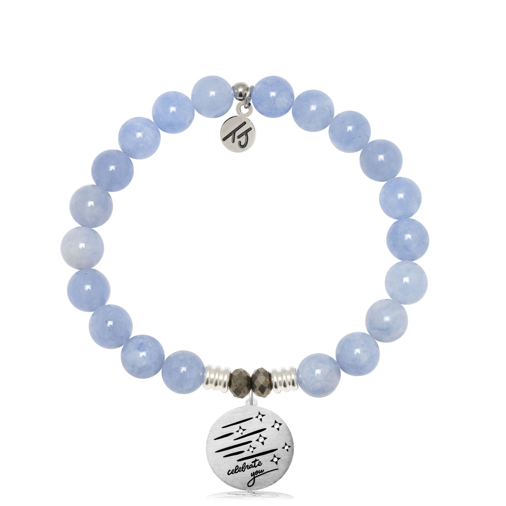 Sky Blue Jade Stone Bracelet with Birthday Wishes Sterling Silver Charm