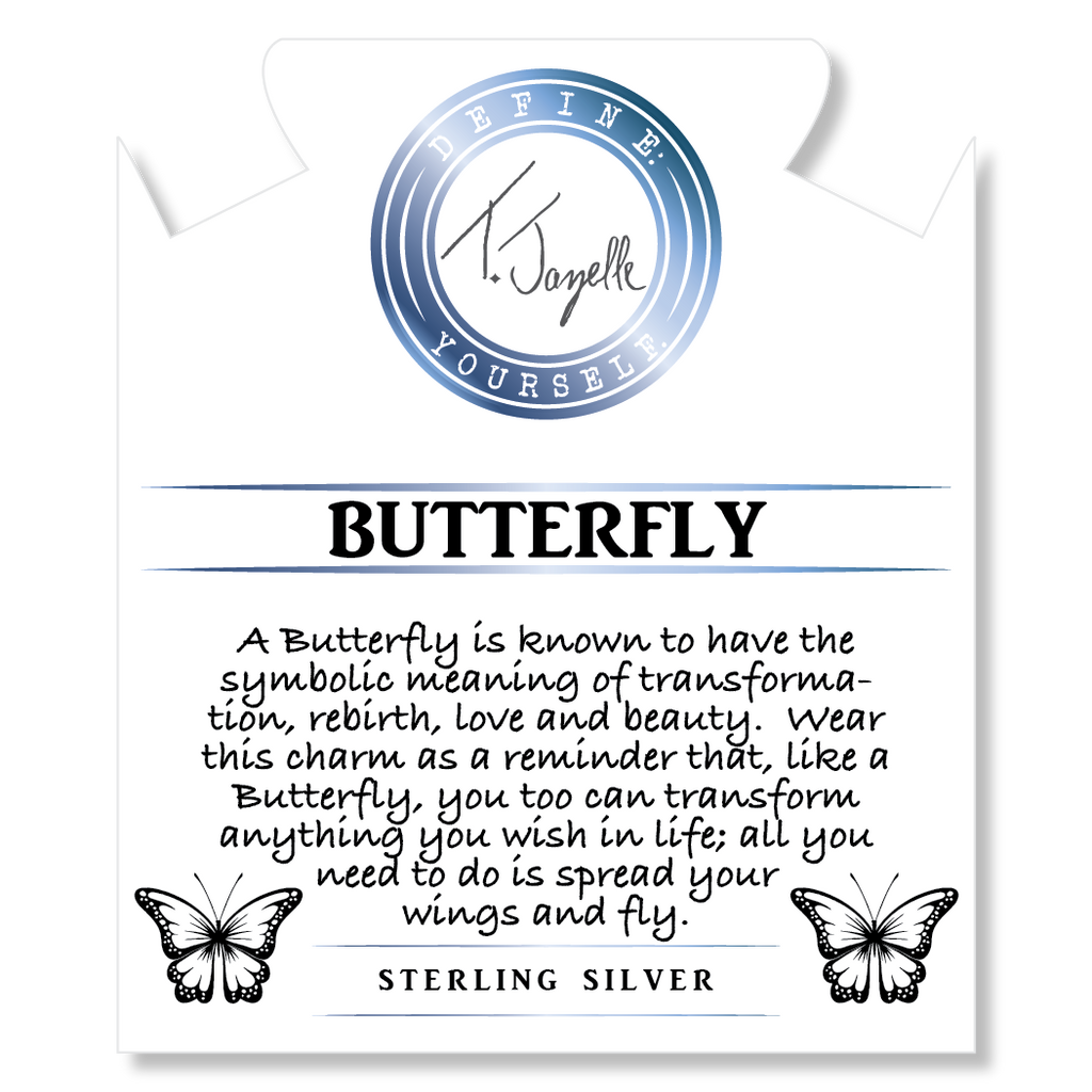Sky Blue Jade Stone Bracelet with Butterfly Sterling Silver Charm