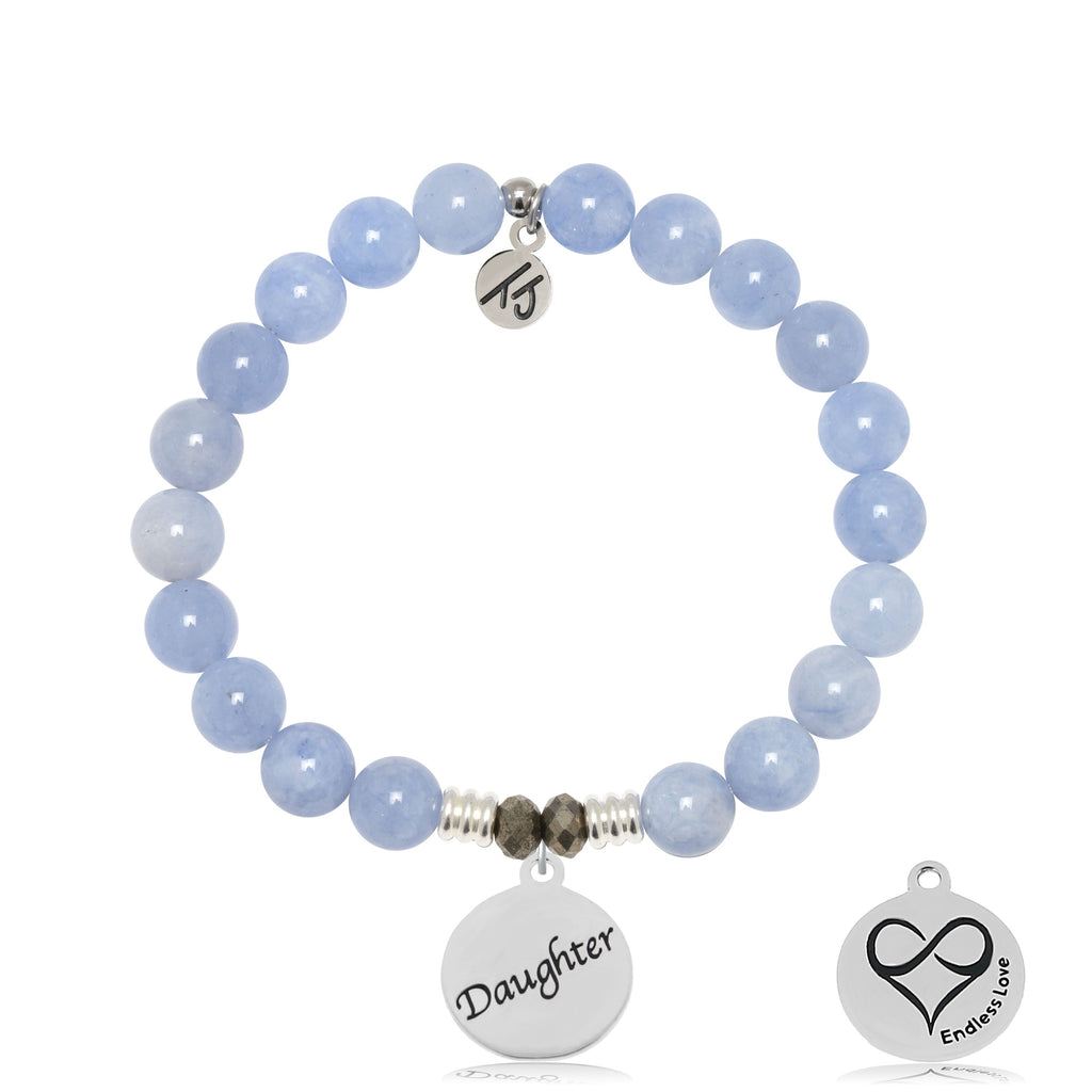 Sky Blue Jade Stone Bracelet with Daughter Sterling Silver Charm