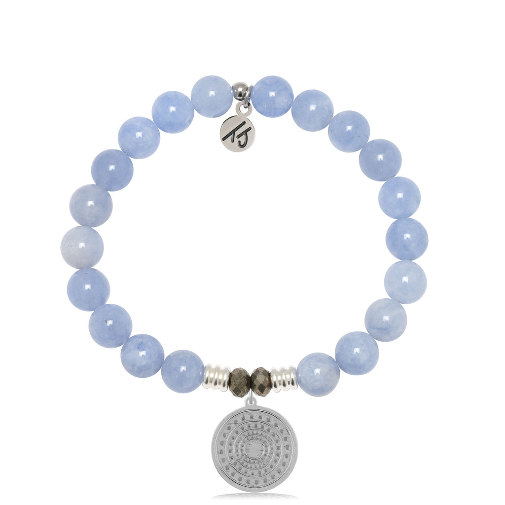 Sky Blue Jade Stone Bracelet with Family Circle Sterling Silver Charm