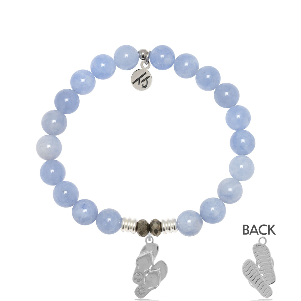 Sky Blue Jade Stone Bracelet with Flip Flop Sterling Silver Charm