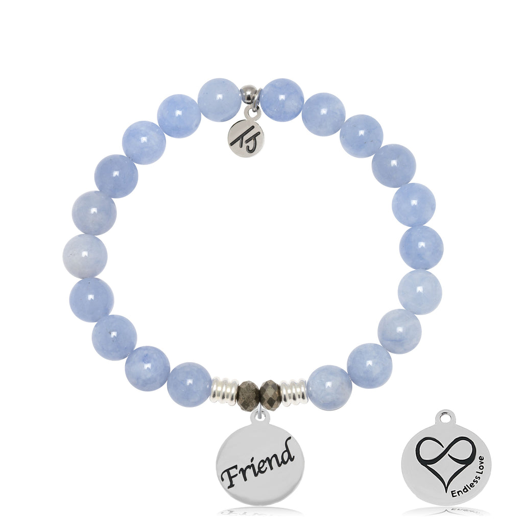 Sky Blue Jade Stone Bracelet with Friend Sterling Silver Charm