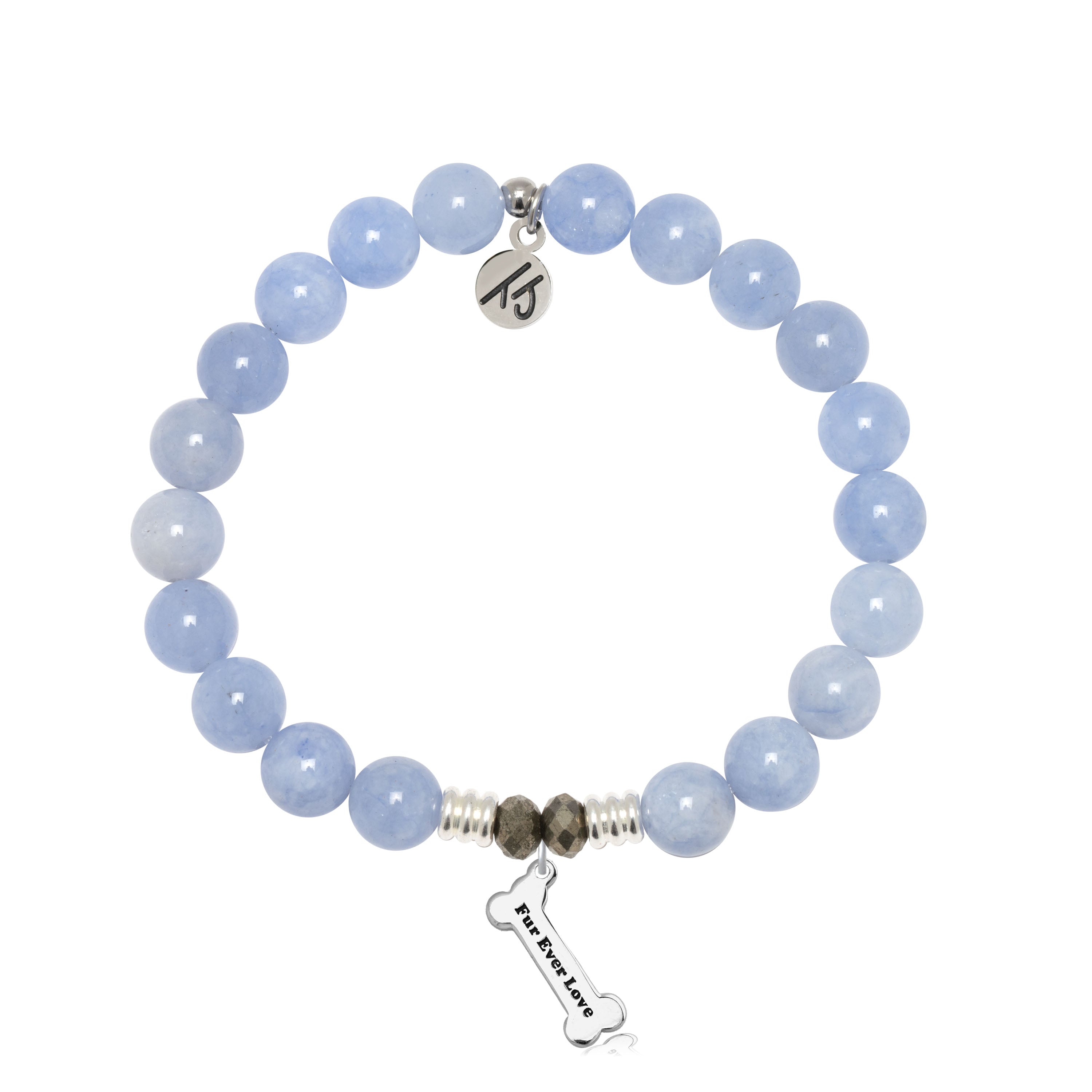 Sky Blue Jade Stone Bracelet with Fur Ever Love Sterling Silver Charm