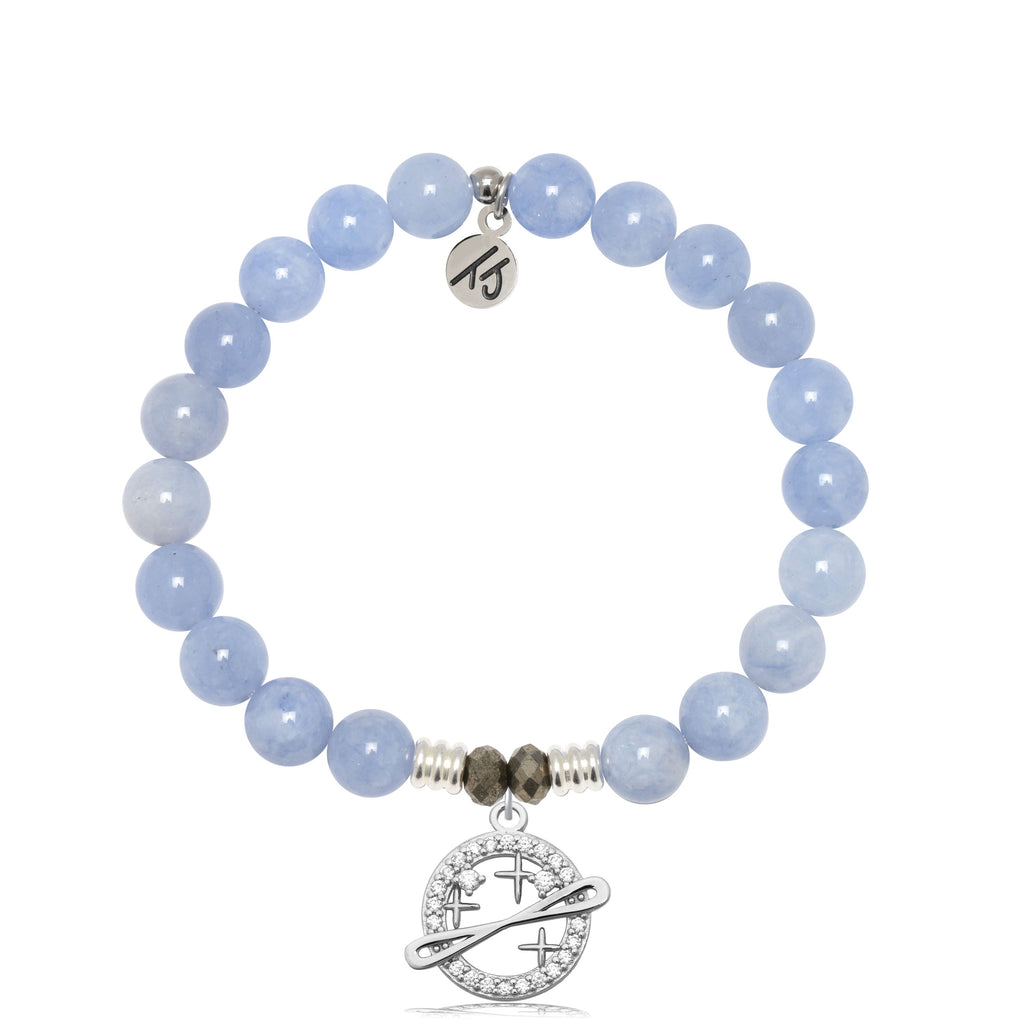 Sky Blue Jade Stone Bracelet with Infinity and Beyond Sterling Silver Charm