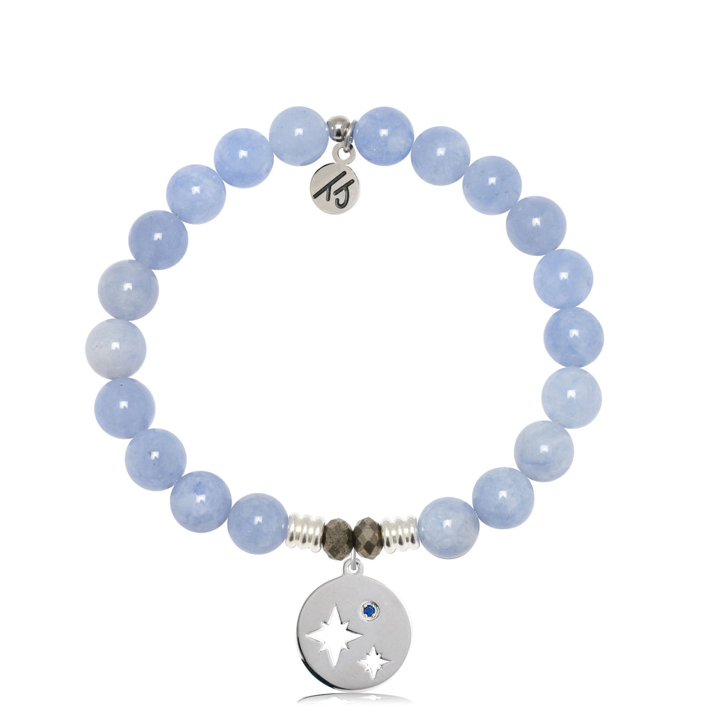 Sky Blue Jade Stone Bracelet with Mother Son Sterling Silver Charm