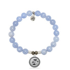 Sky Blue Jade Stone Bracelet with Palm Tree Sterling Silver Charm