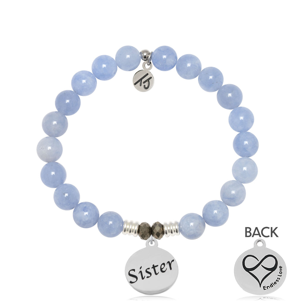 Sky Blue Jade Stone Bracelet with Sister Sterling Silver Charm