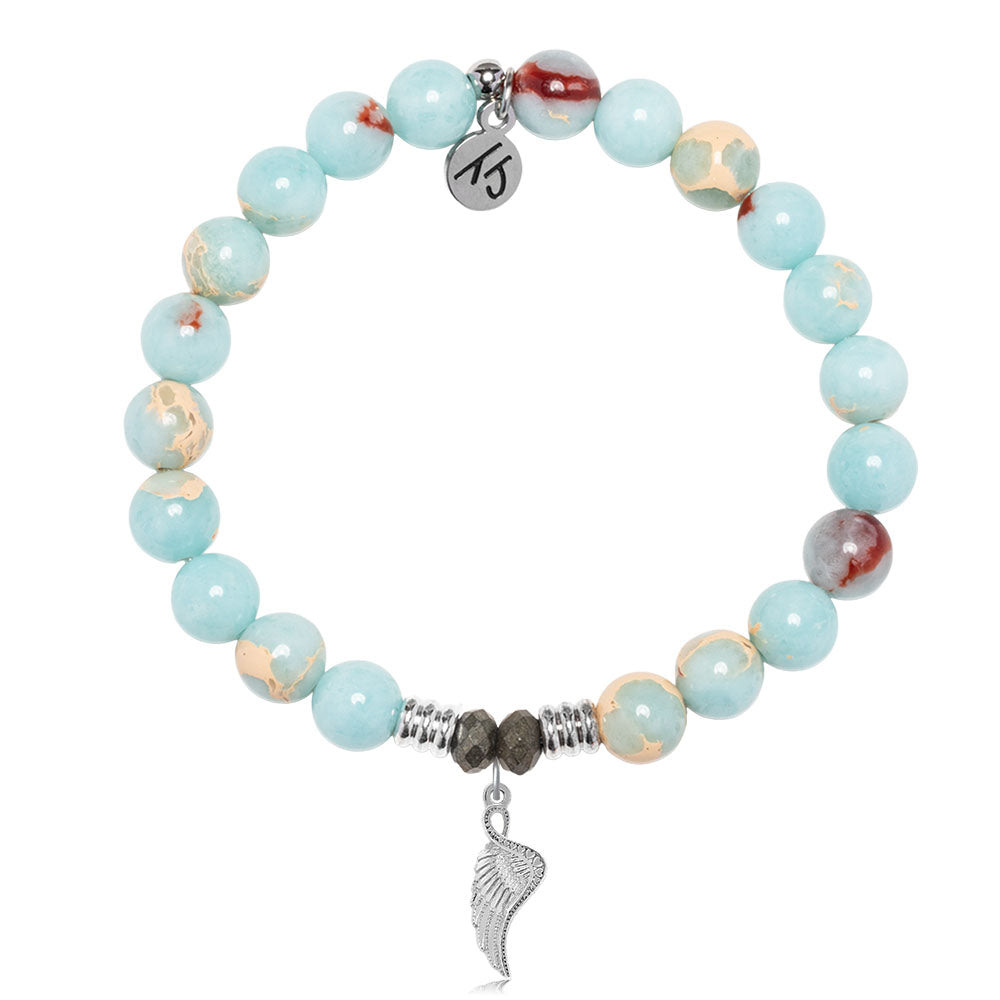 Snakeskin Jasper Gemstone Bracelet with Angel Blessings Sterling Silver Charm