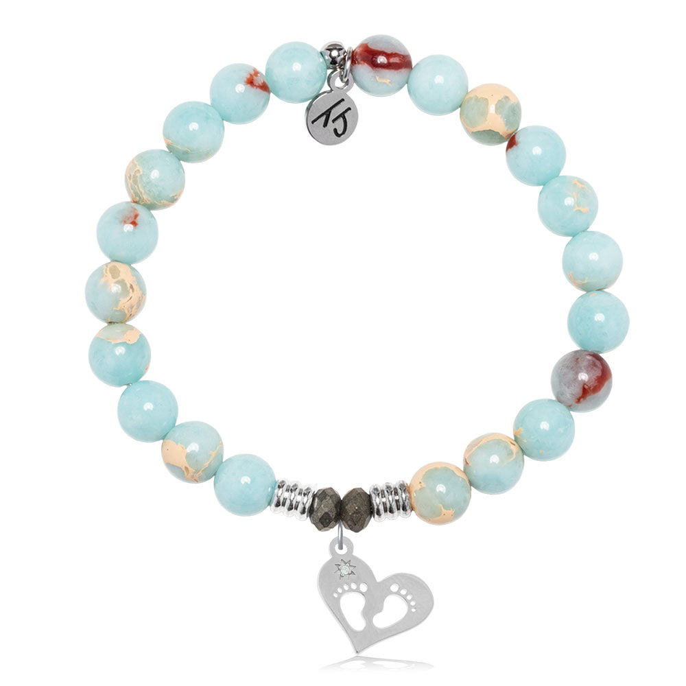 Snakeskin Jasper Gemstone Bracelet with Baby Feet Sterling Silver Charm