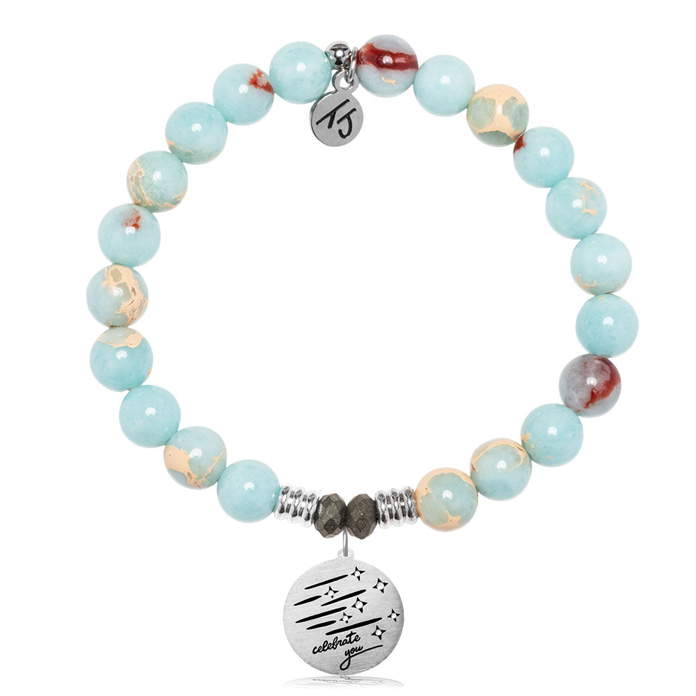 Snakeskin Jasper Gemstone Bracelet with Birthday Wishes Sterling Silver Charm