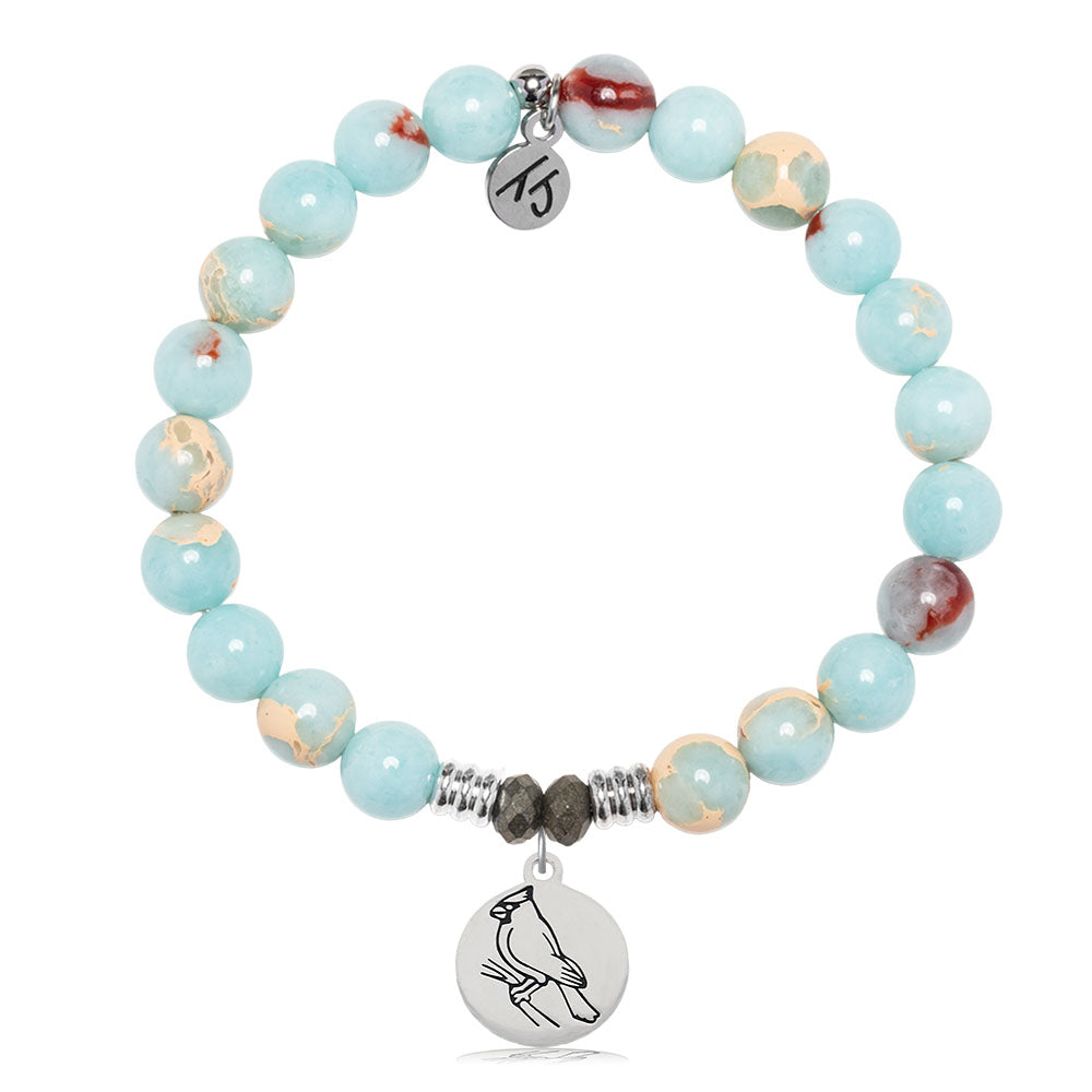 Snakeskin Jasper Gemstone Bracelet with Cardinal Sterling Silver Charm