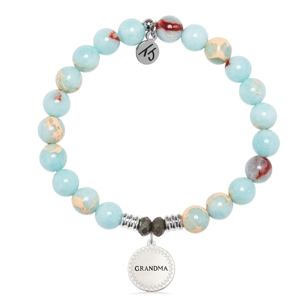 Snakeskin Jasper Gemstone Bracelet with Endless Love Grandma Sterling Silver Charm