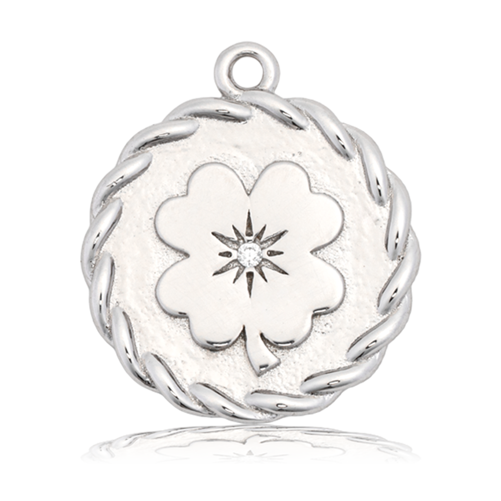 Snakeskin Jasper Gemstone Bracelet with Four Leaf Clover Sterling Silver Charm