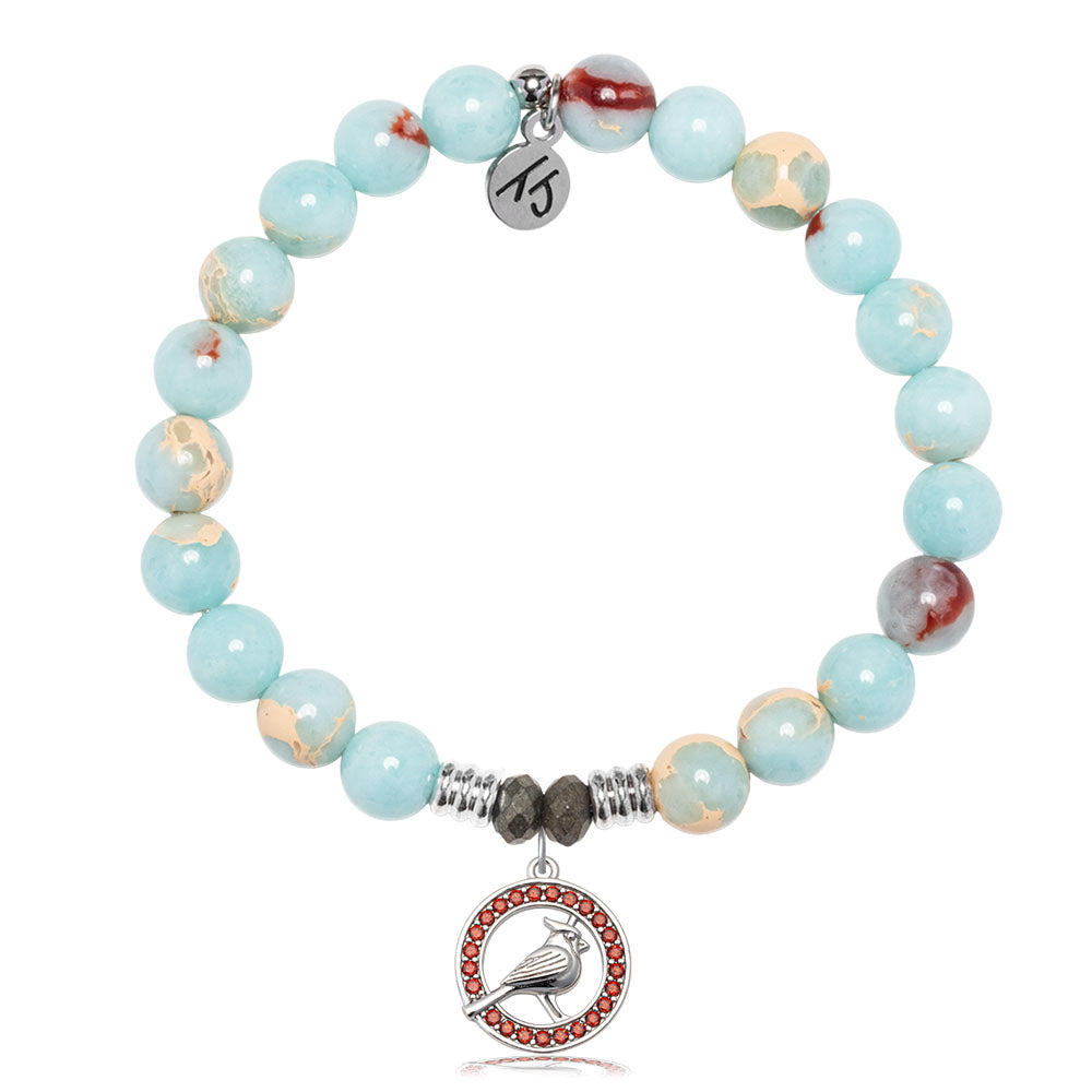Snakeskin Jasper Gemstone Bracelet with Garnet Cardinal CZ Sterling Silver Charm