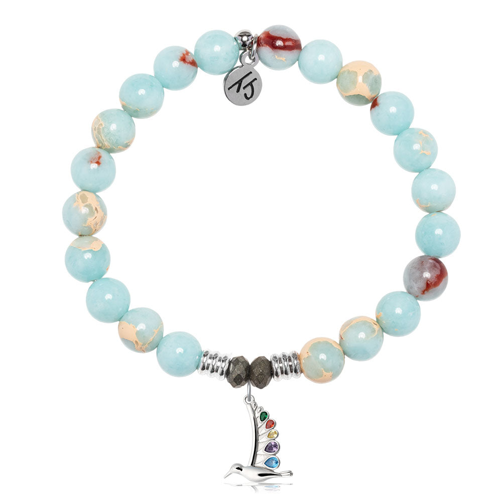 Snakeskin Jasper Gemstone Bracelet with Hummingbird Sterling Silver Charm
