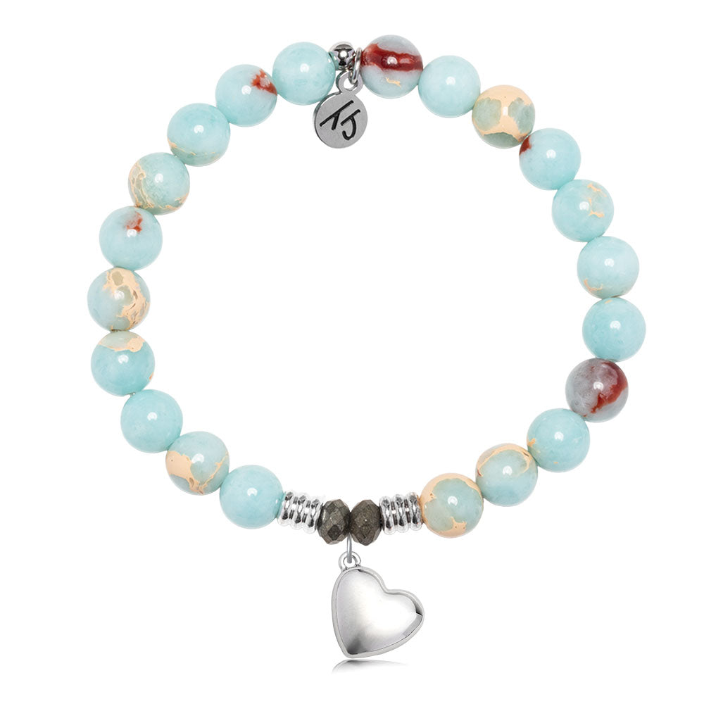 Snakeskin Jasper Gemstone Bracelet with Love the Life You Live Sterling Silver Charm