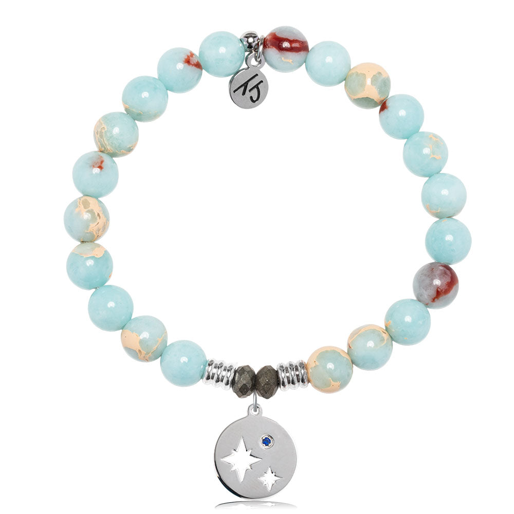 Snakeskin Jasper Gemstone Bracelet with Mother Son Sterling Silver Charm