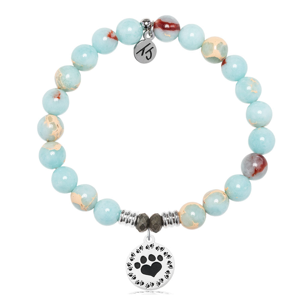 Snakeskin Jasper Gemstone Bracelet with Paw Print Sterling Silver Charm