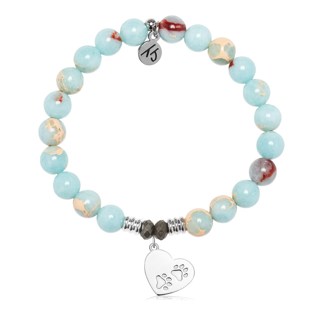 Snakeskin Jasper Gemstone Bracelet with Paws of Love Sterling Silver Charm