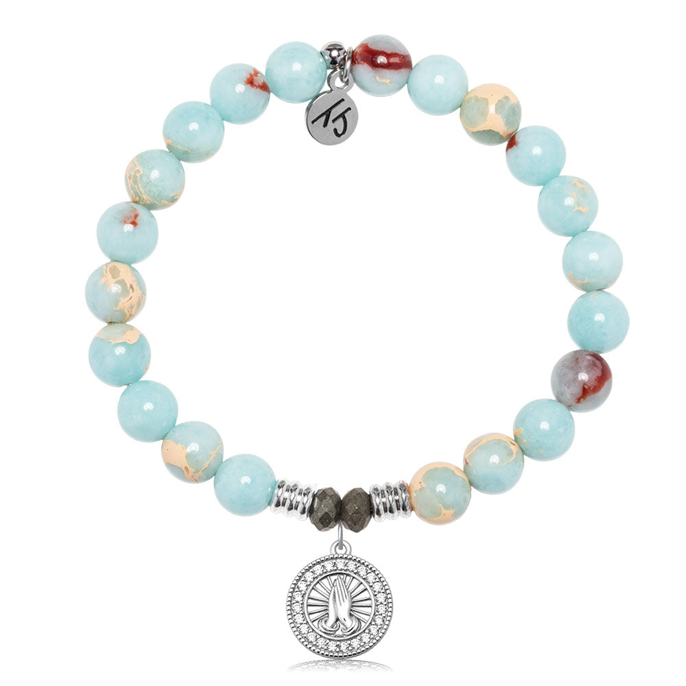 Snakeskin Jasper Gemstone Bracelet with Prayers CZ Sterling Silver Charm