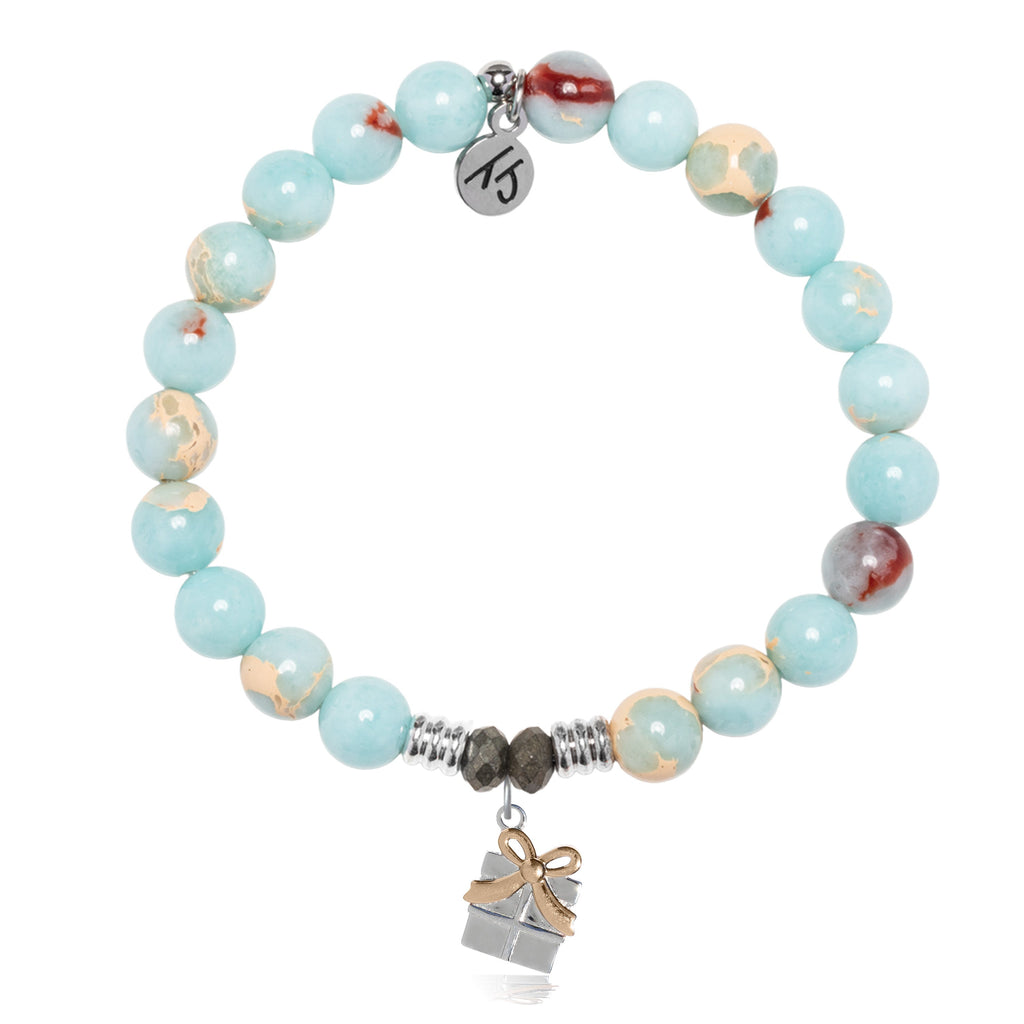 Snakeskin Jasper Gemstone Bracelet with Present Sterling Silver Charm