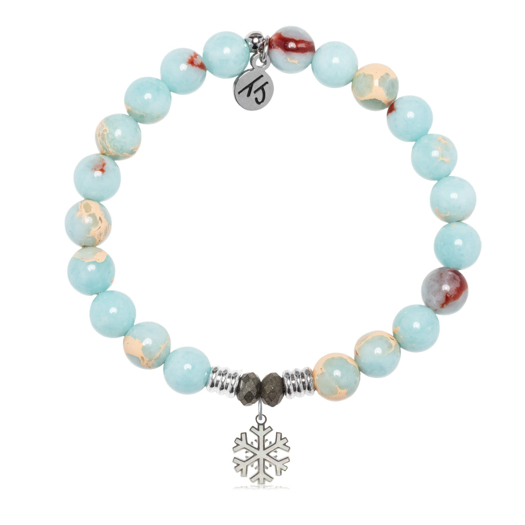 Snakeskin Jasper Gemstone Bracelet with Snowflake Opal Sterling Silver Charm