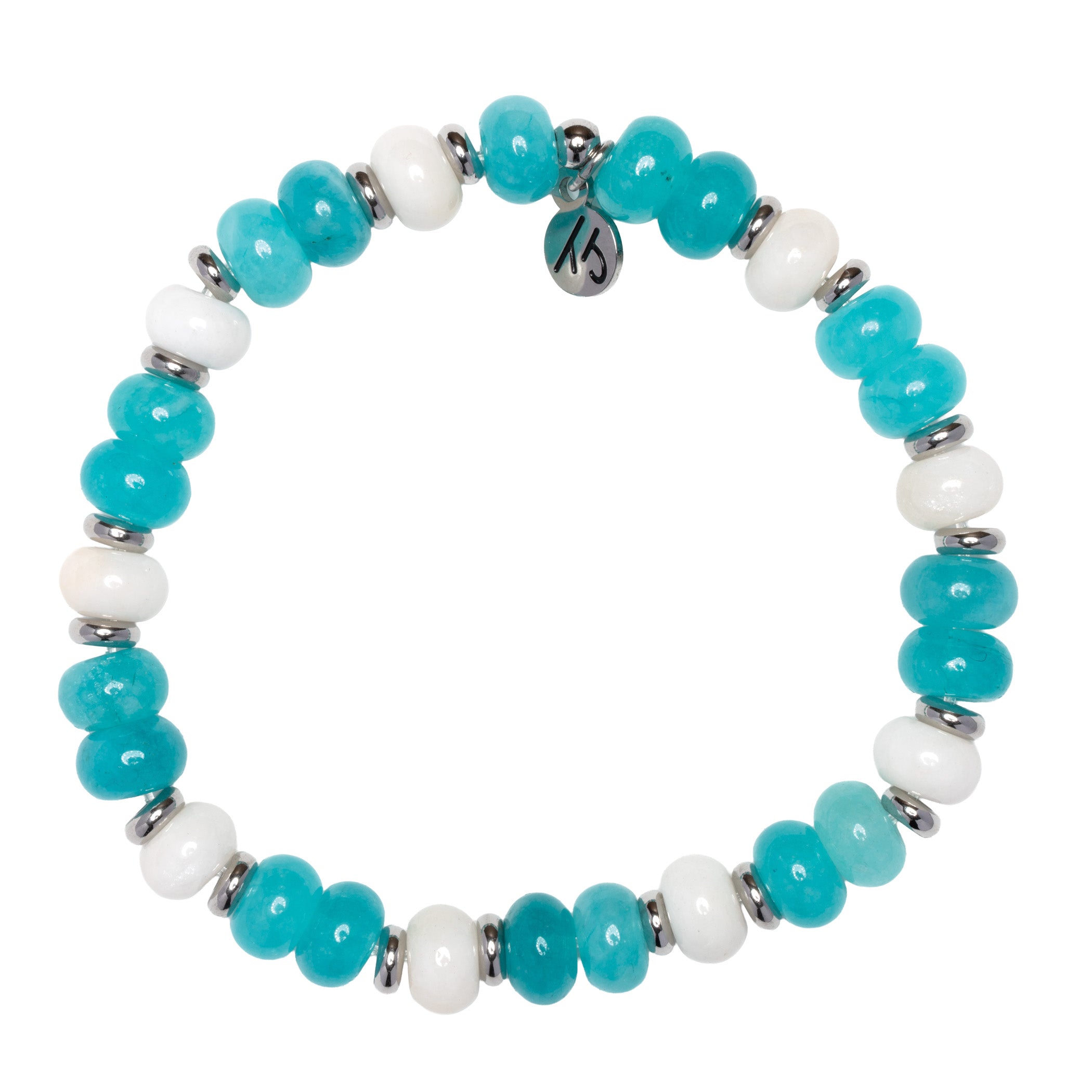 Soulful Collection- Amazonite with Beige Jade Gemstone Bracelet