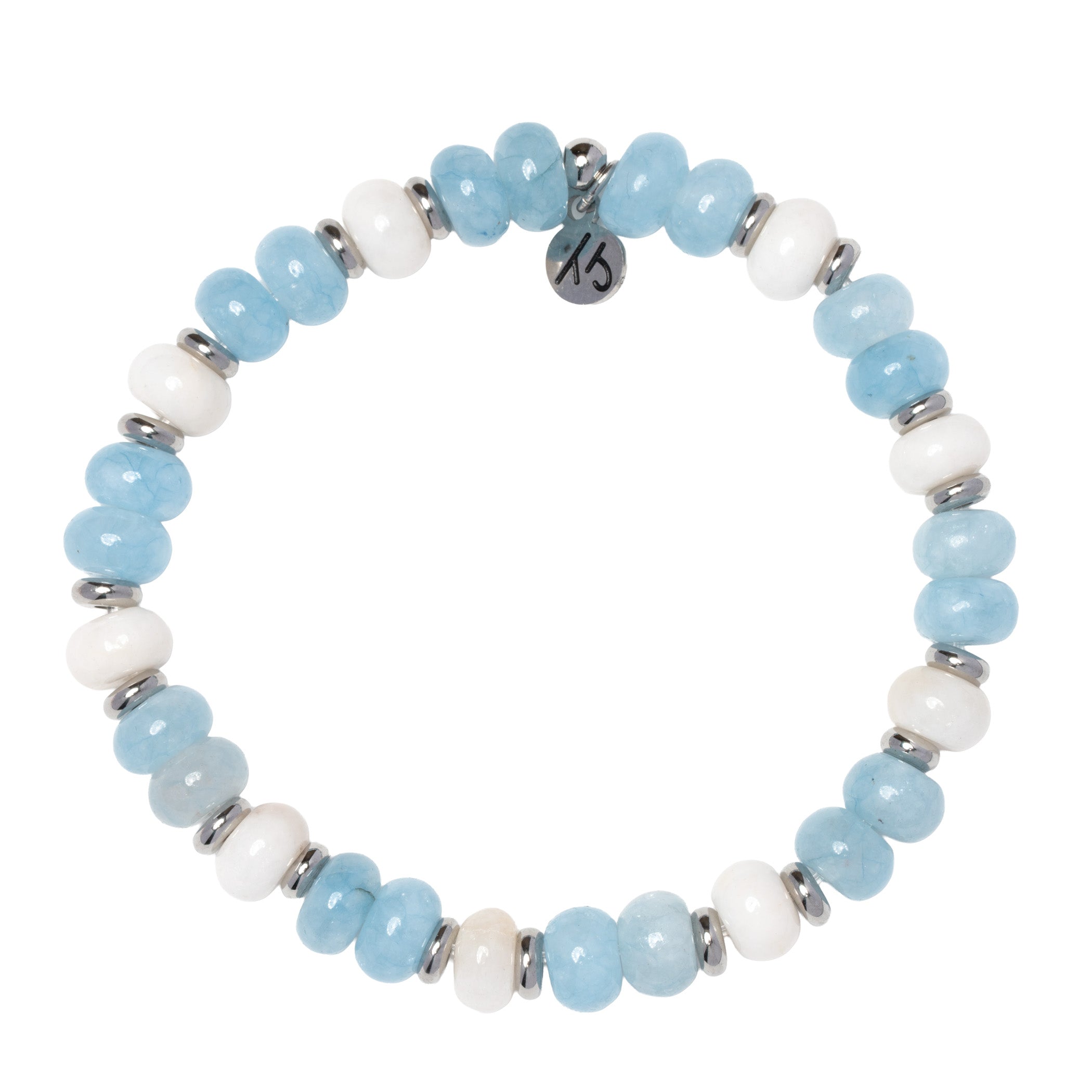 Soulful Collection- Aquamarine with Beige Jade Gemstone Bracelet