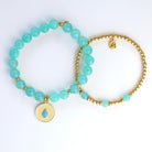 Stack Set- Aqua Amazonite One of a Kind Charm Bracelet with Gold Aqua Amazonite Affirmations Bracelet