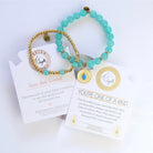 Stack Set- Aqua Amazonite One of a Kind Charm Bracelet with Gold Aqua Amazonite Affirmations Bracelet