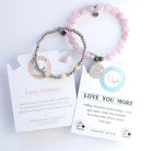 Stack Set- Mauve Jade Love You More Silver Charm Bracelet with Silver Mauve Jade Affirmations Bracelet