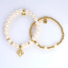 Stack Set- White Pearl Stronger Together Gold Charm Bracelet with Gold White Pearl Affirmations Bracelet