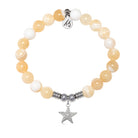 Starfish CZ Charm with Yellow White Jade Gemstone Bracelet