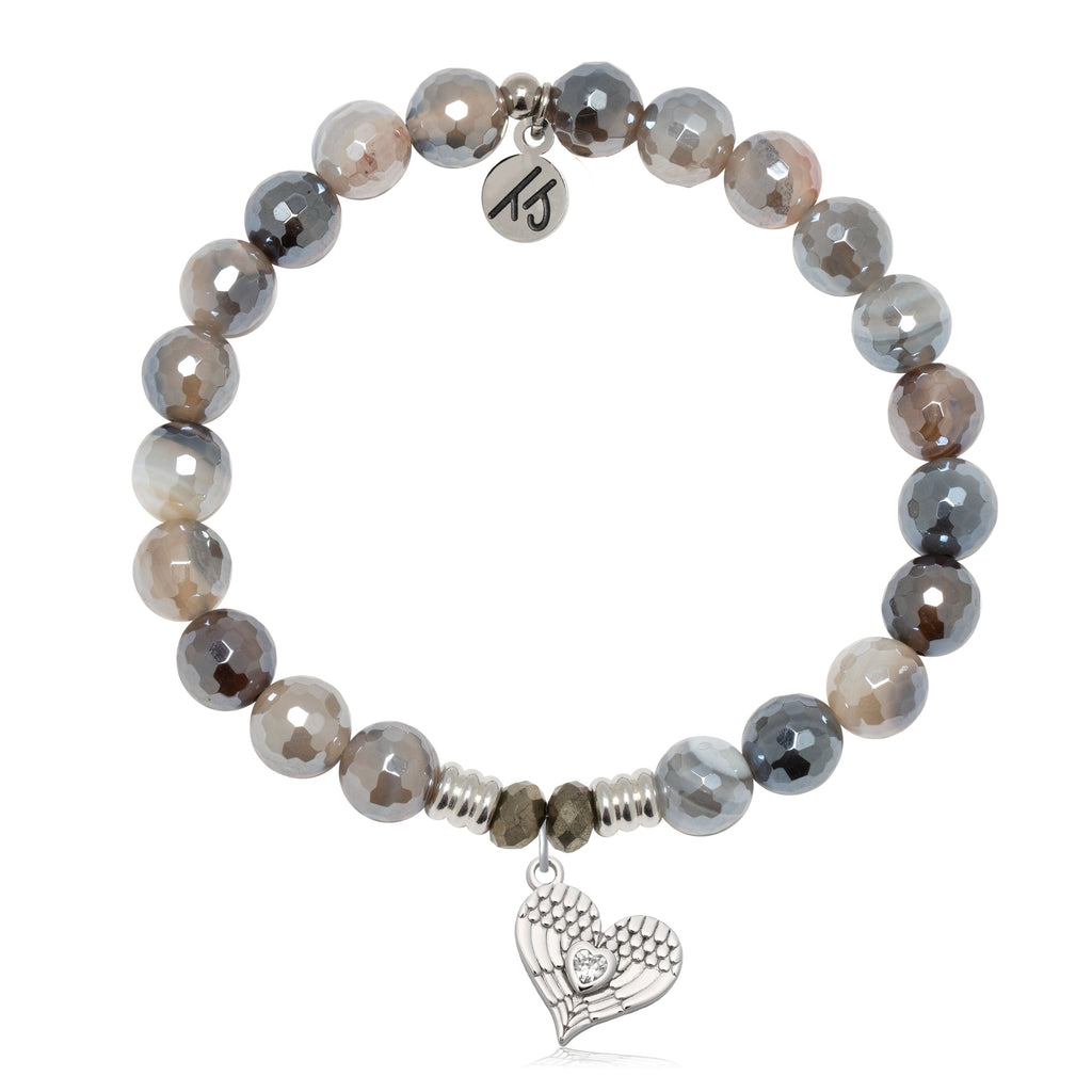 Storm Agate Gemstone Bracelet with Angel Love Sterling Silver Charm