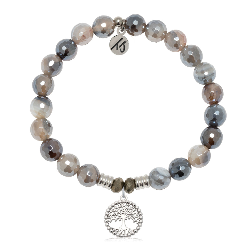 Storm Agate Gemstone Bracelet with Family Tree Sterling Silver Charm