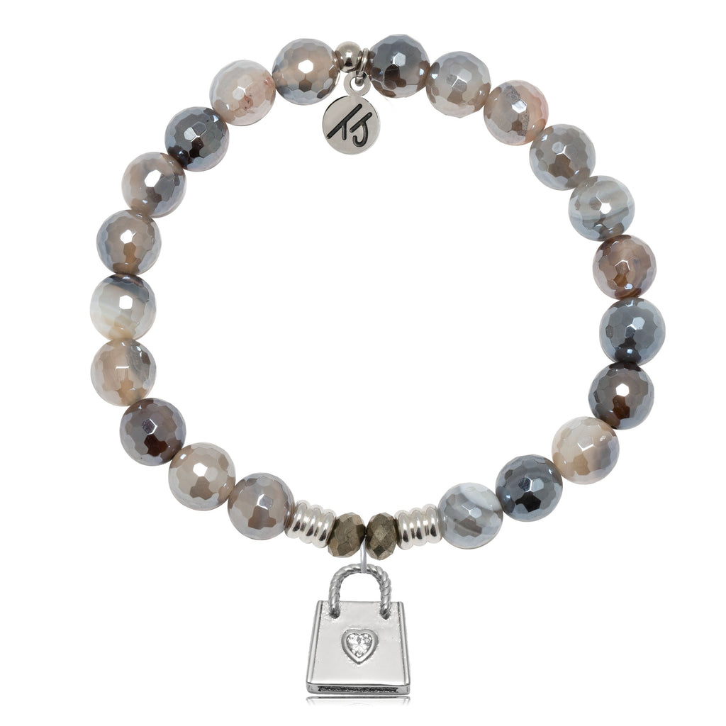 Storm Agate Gemstone Bracelet with Fashionista Sterling Silver Charm