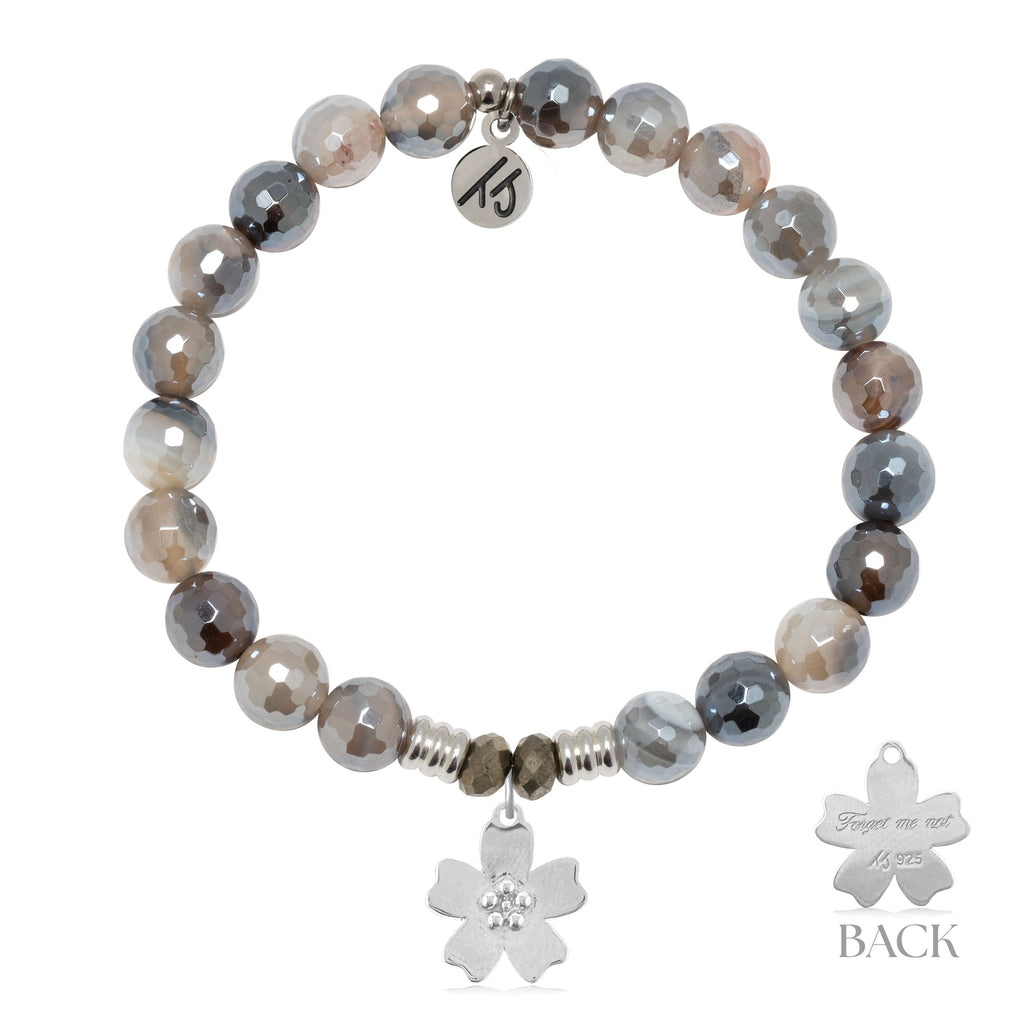 Storm Agate Gemstone Bracelet with Forget Me Not Sterling Silver Charm
