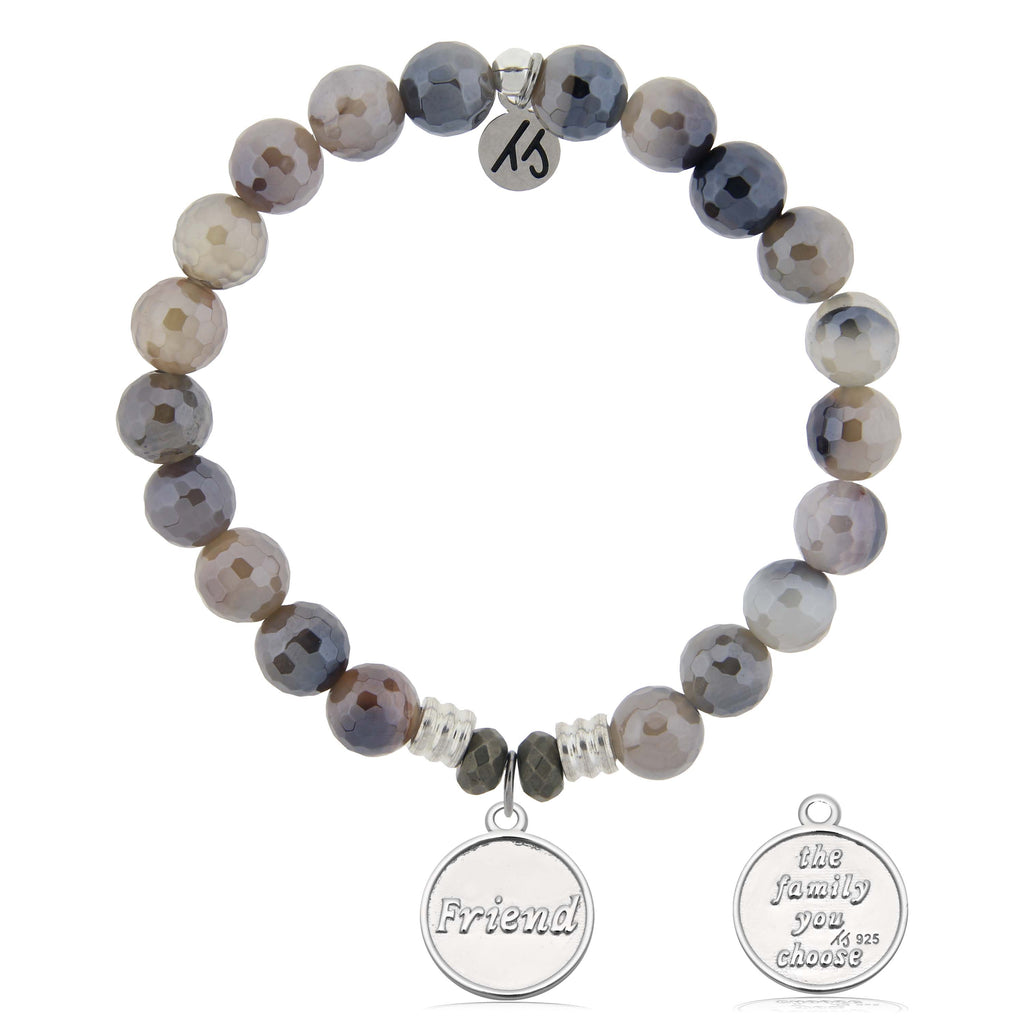 Storm Agate Gemstone Bracelet with Friend the Family Sterling Silver Charm