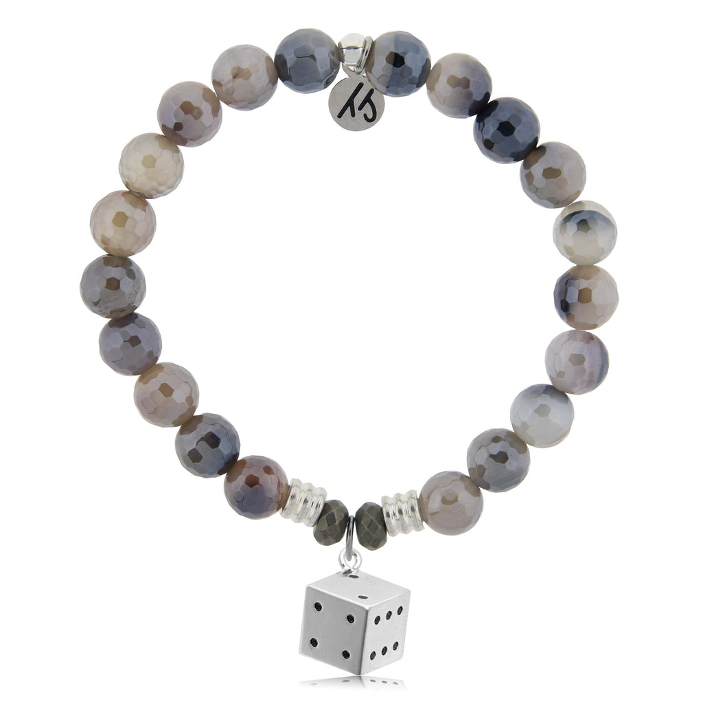 Storm Agate Gemstone Bracelet with Lucky Dice Sterling Silver Charm