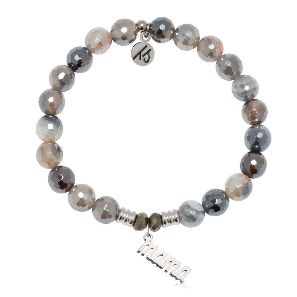 Storm Agate Gemstone Bracelet with Mama Sterling Silver Charm