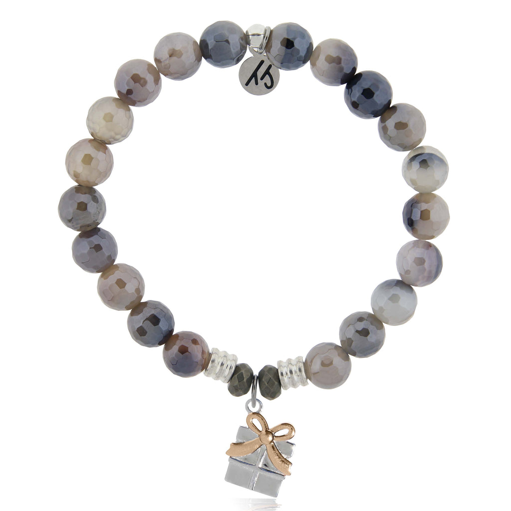 Storm Agate Gemstone Bracelet with Present Sterling Silver Charm
