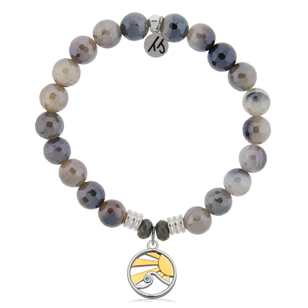 Storm Agate Gemstone Bracelet with Rising Sun Sterling Silver Charm