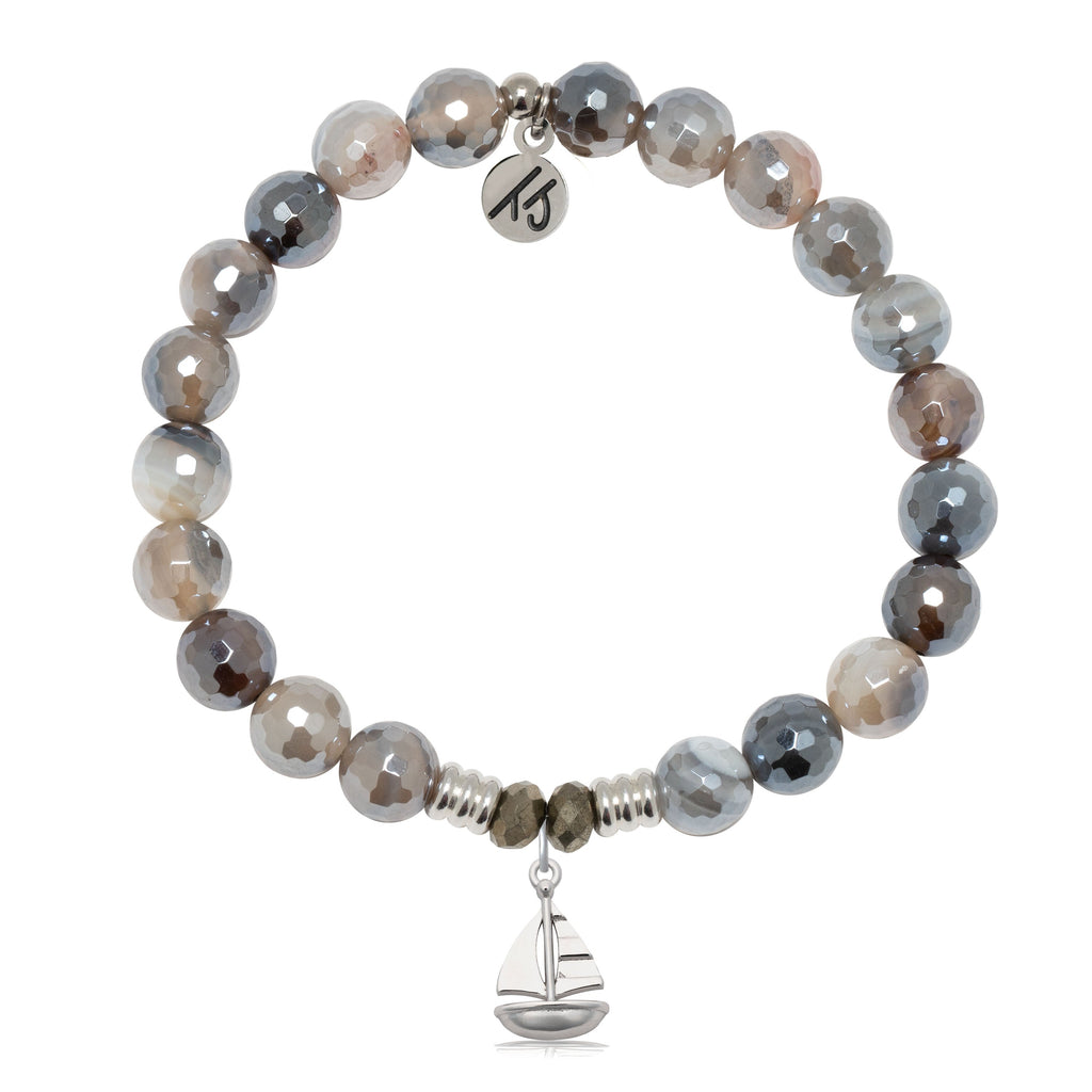 Storm Agate Gemstone Bracelet with Sailboat Sterling Silver Charm