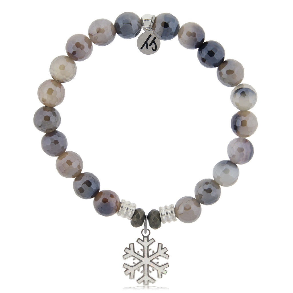 Storm Agate Gemstone Bracelet with Snowflake Opal Sterling Silver Charm