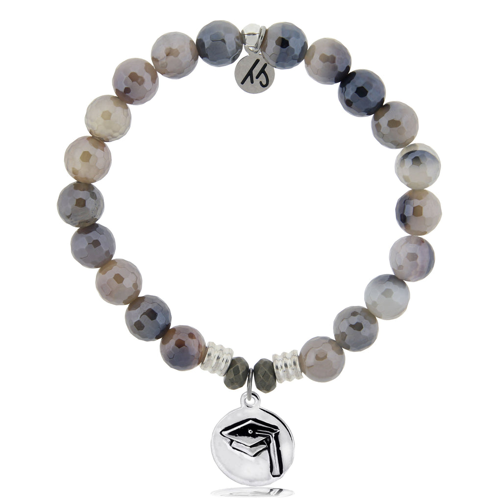 Storm Agate Stone Bracelet with Grad Cap Sterling Silver Charm