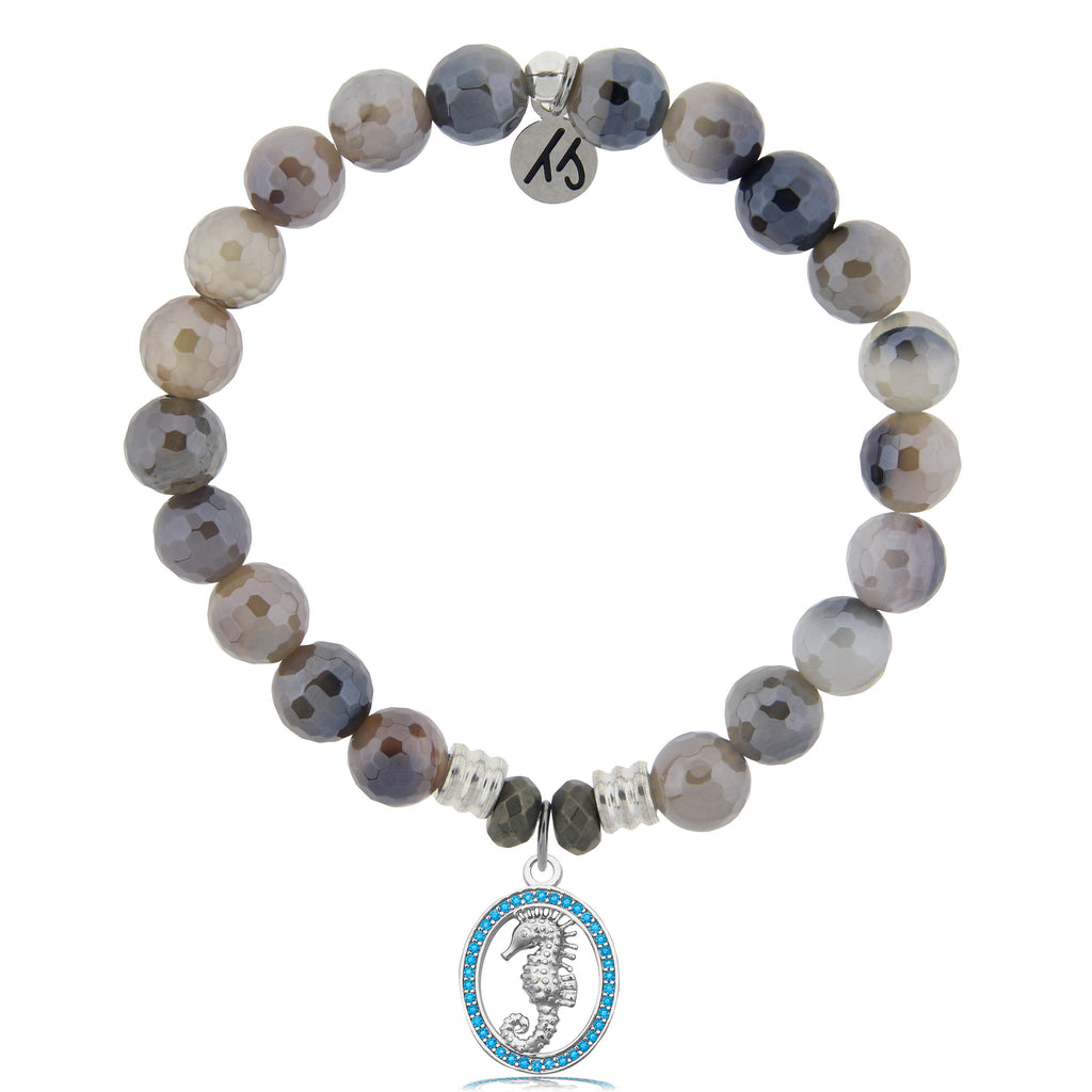 Storm Agate Stone Bracelet with Seahorse Sterling Silver Charm