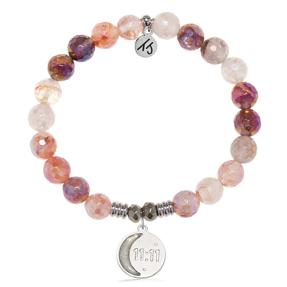 Strawberry Quartz Gemstone Bracelet with 11:11 Sterling Silver Charm
