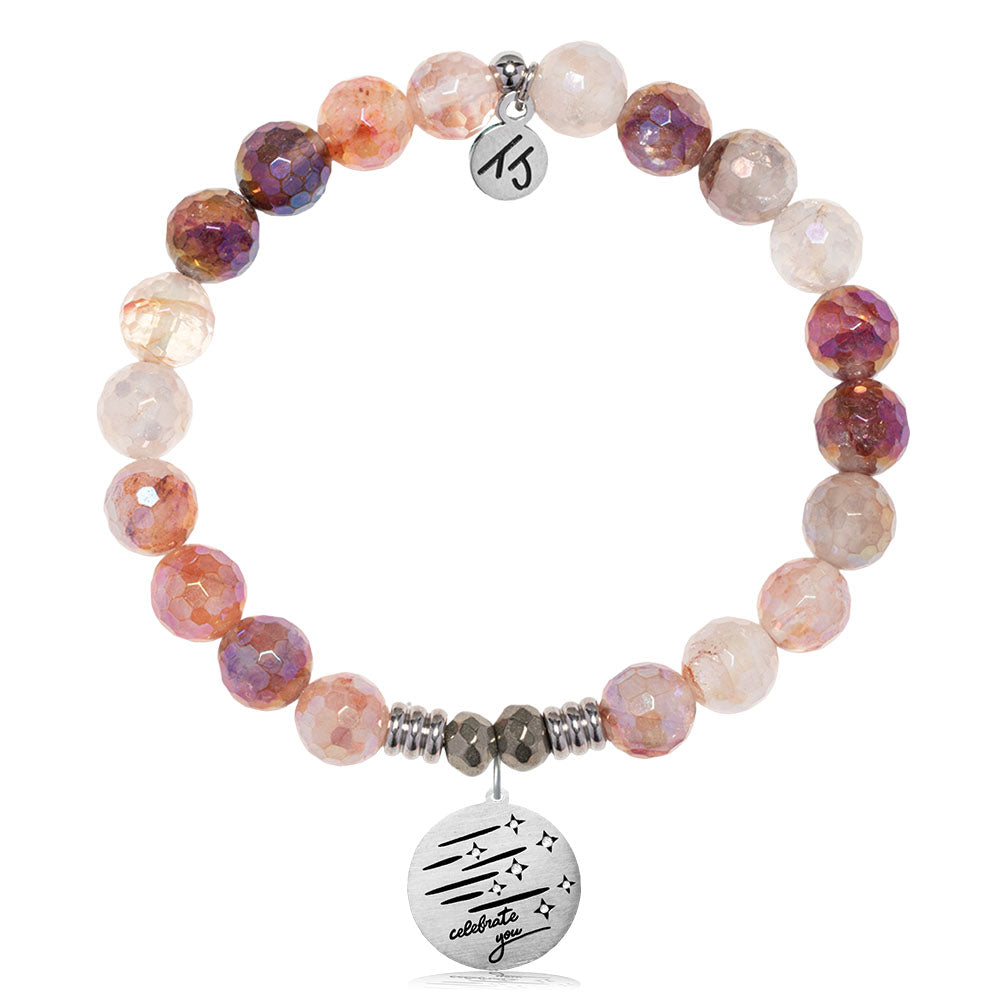 Strawberry Quartz Gemstone Bracelet with Birthday Wishes Sterling Silver Charm